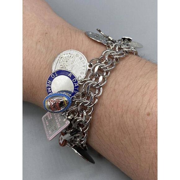 Vintage Beau N. S. Snap Sterling Silver Double Cable Link Charm Bracelet